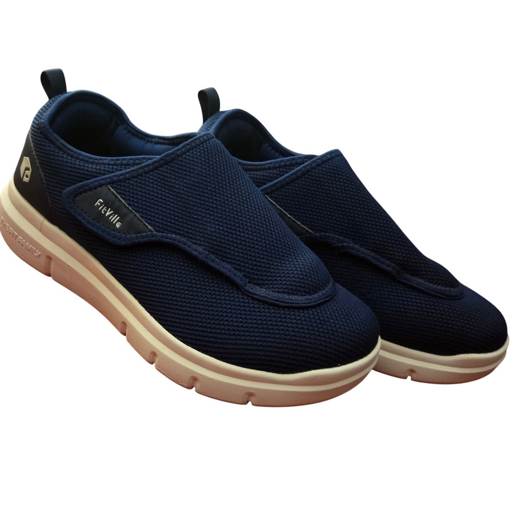 FitVille Mens EasyTop Rebound Core Walking Shoes Navy Blue 10.5W